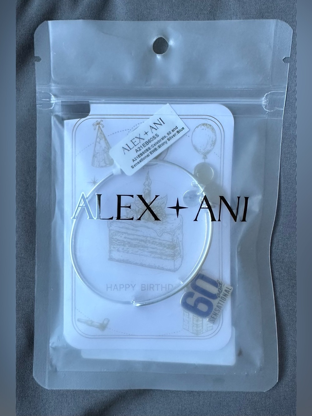 Alex + Ani 60th Birthday Bracelet Sensational EWB Shiny Silver Blue NWT